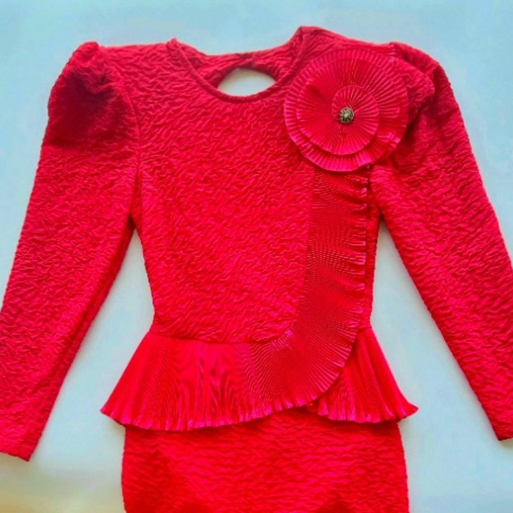 Vintage 80's - Women's Fuchsia Dress Full Sleeve BY A La Carte - Size 6